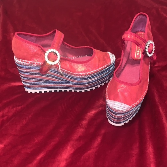 Marc Jacobs Metallic Red/Silver/Blue Platform Espadrille Never Worn Sz 39 - Picture 3 of 8